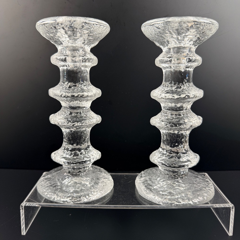 Pair Vintage Iittala Festivo Candle Holders 4 Rings Timo Sarpaneva Finland 7"